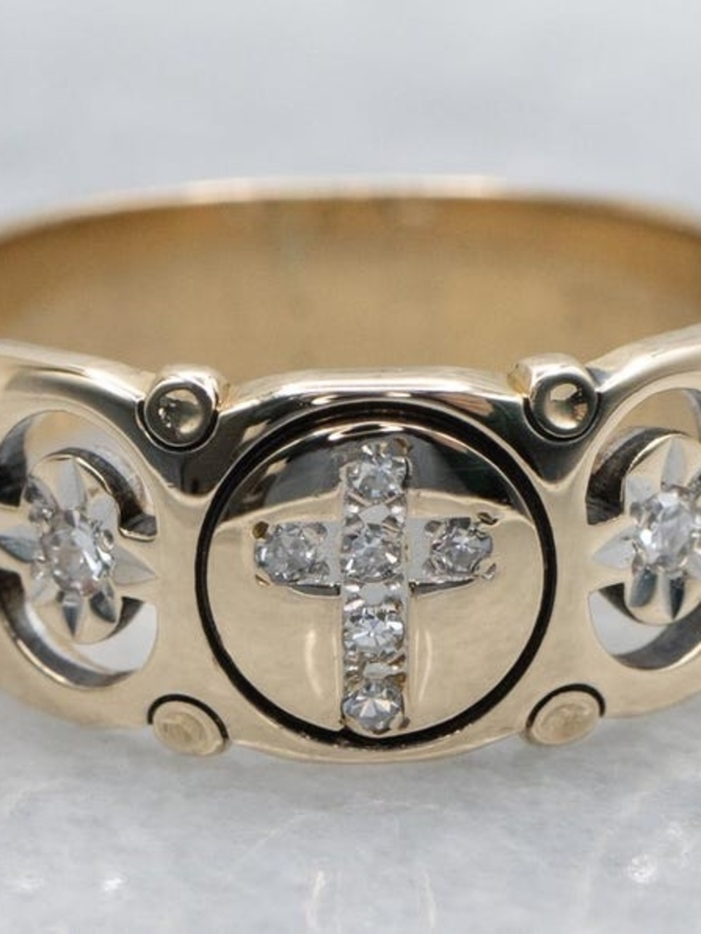 Vintage 14k Gold Cross Diamond Ring - Picture 6 of 6